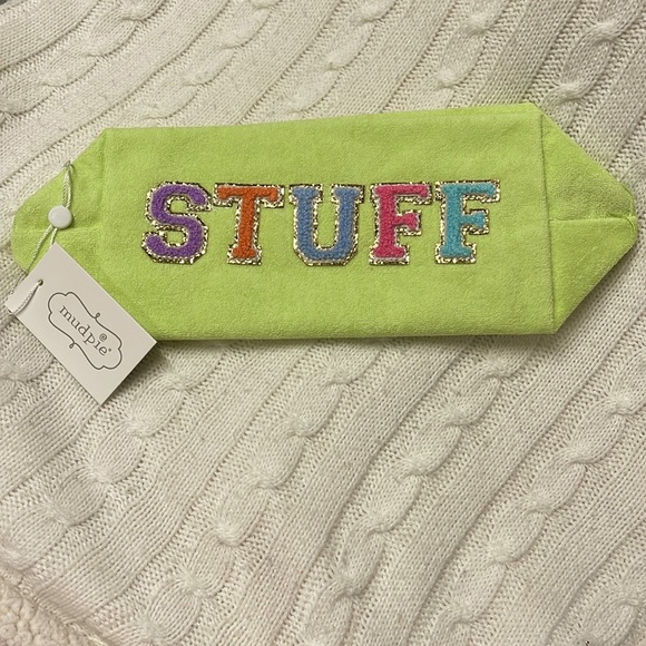 BNWT MUD PIE TERRYCLOTH LIME PATCH POUCH “STUFF” COSMETIC OR TRAVEL BAG - Picture 5 of 7